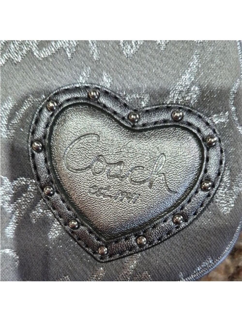 Coach Poppy Silver Script Heart Wristlet with Detachable Strap - Picture 2 of 15